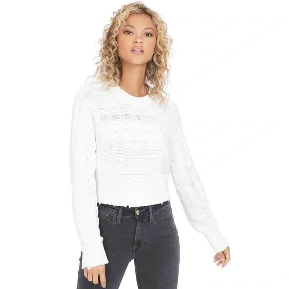RTA • White Fever Distressed Cable Knit Cropped Sweater, M - Picture 3 of 16